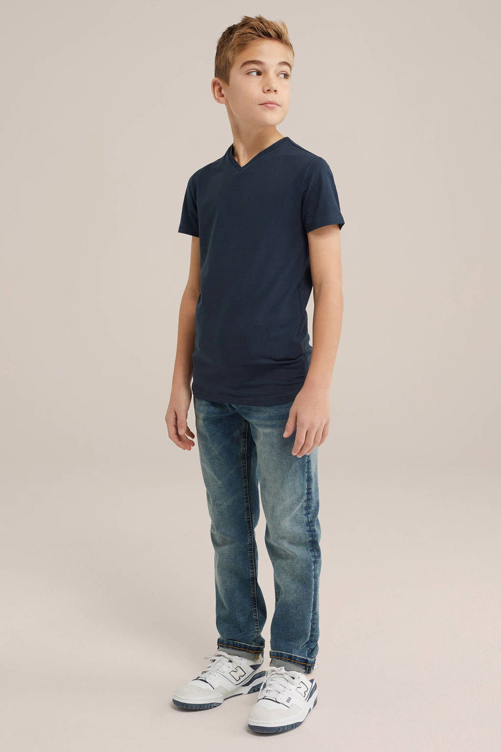 WE Fashion basic T-shirt donkerblauw