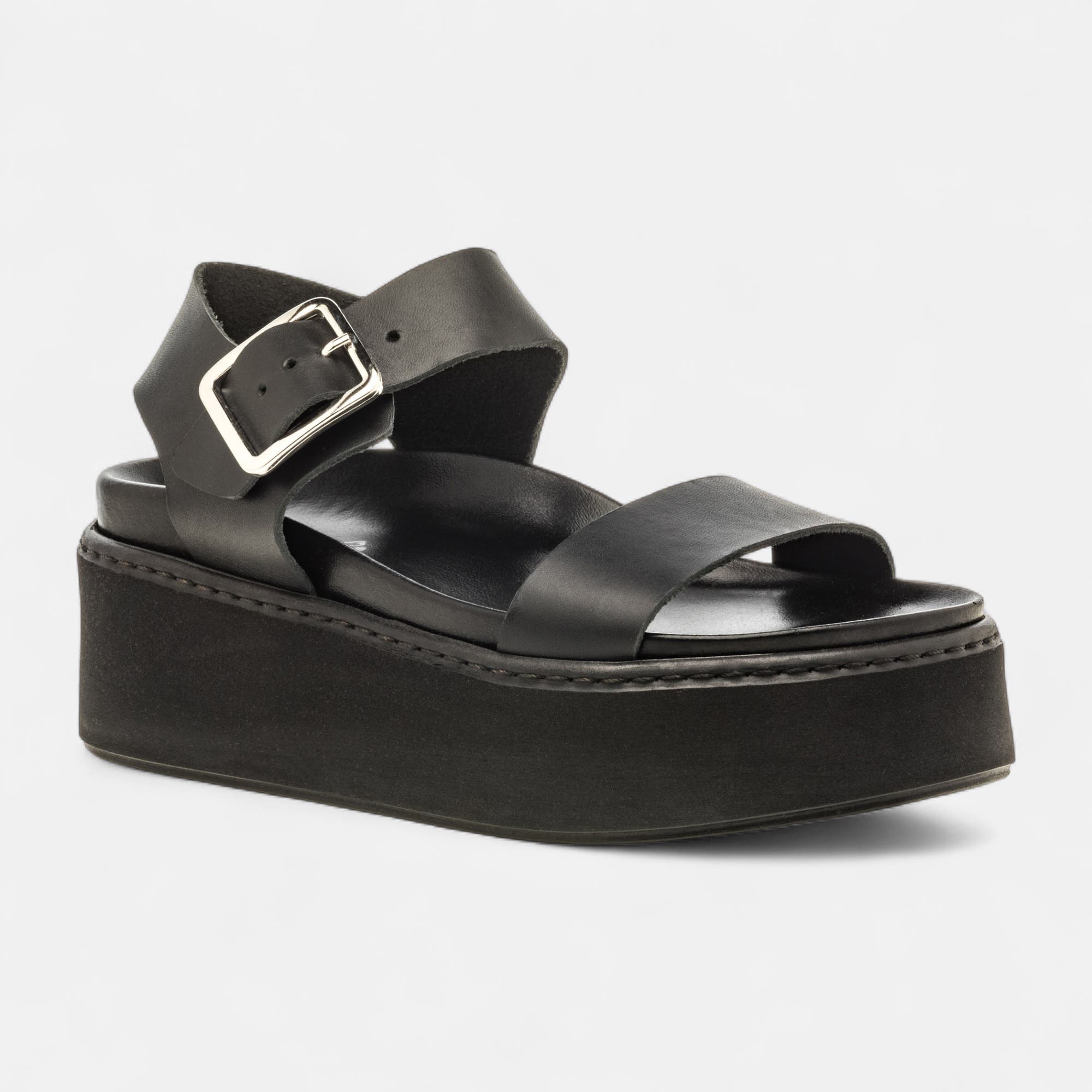 Sandales à talon compensé Femme en cuir noir