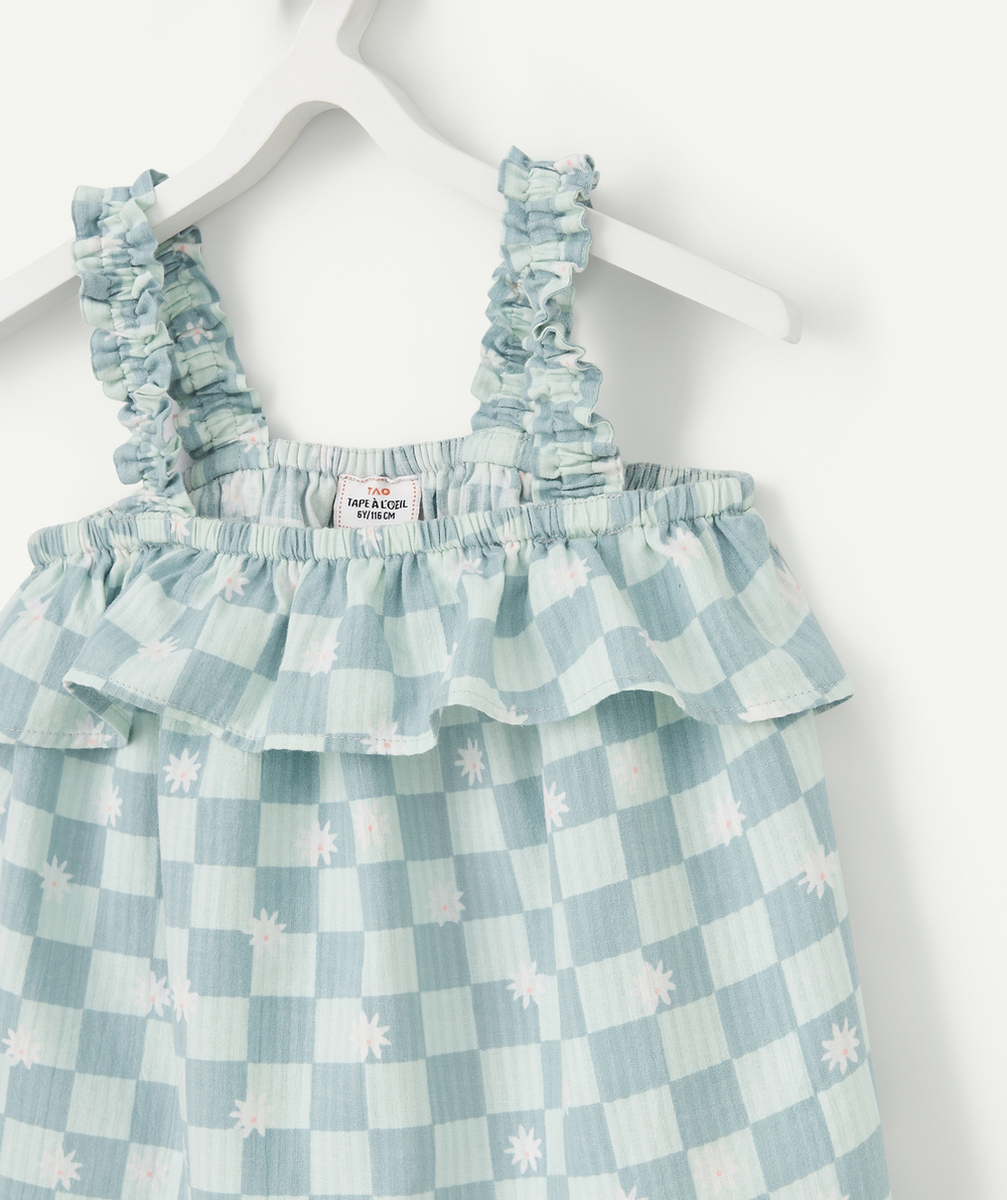BLOUSE À BRETELLES FILLE EN COTON ET MOTIF DAMIER VERT