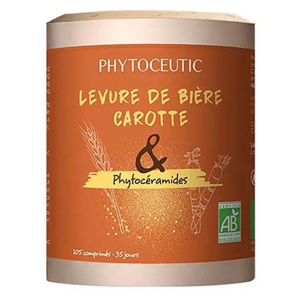 Levedura de cerveja orgânica Phytoceutic com cenoura e fitoceramidas, 105 cápsulas