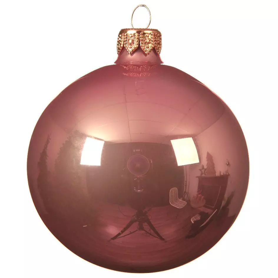 Lot de 6 boules de Noël en verre (D80 mm) Arctique brillantes Vieux rose