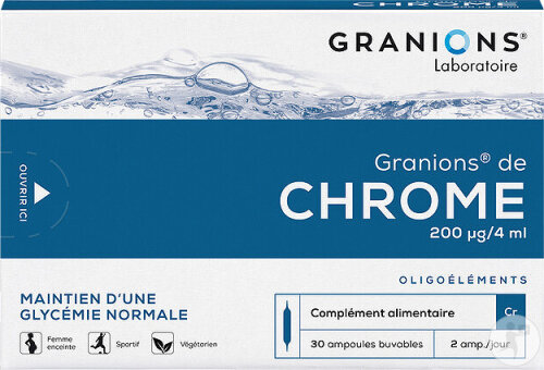 Granions De Chrome 200μg/j Pour Réguler L'Appetit Et La Gycémie Ampoules Buvables 30x4ml
