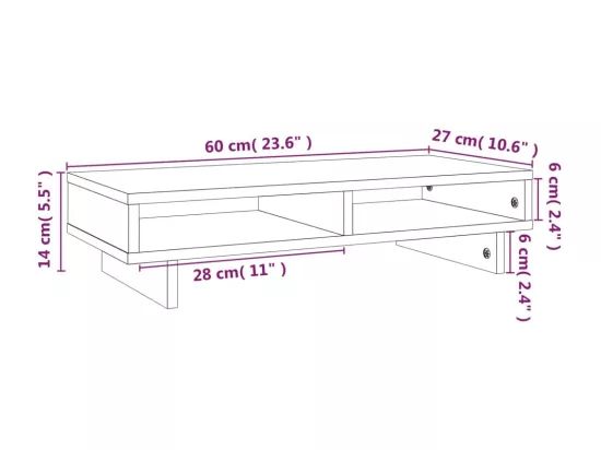 Support de moniteur Blanc 60x27x14 cm Bois de pin solide