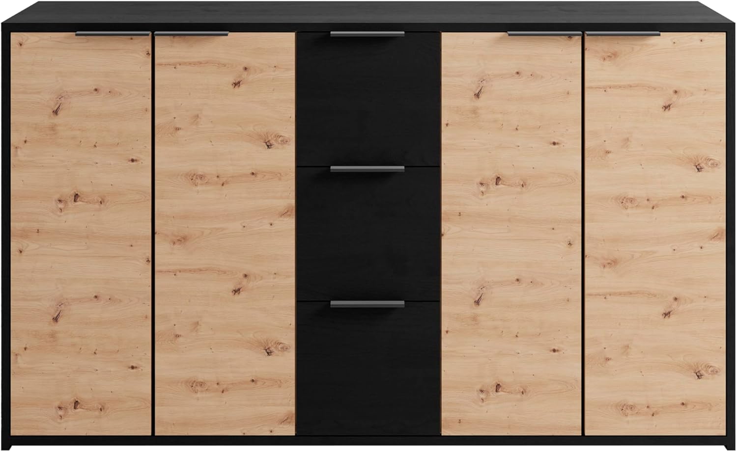 byLIVING Sideboard Rimini/Melamin Eiche schwarz und Artisan Eiche / 4 Türen/B 139, H 80, T 39 cm