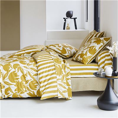 Linge de lit percale motif tulipes et rayures - BECQUET CRÉATION