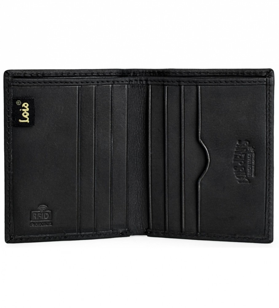 Carteira Lois em couro preto, modelo 2017/17 - 10 x 8 cm -