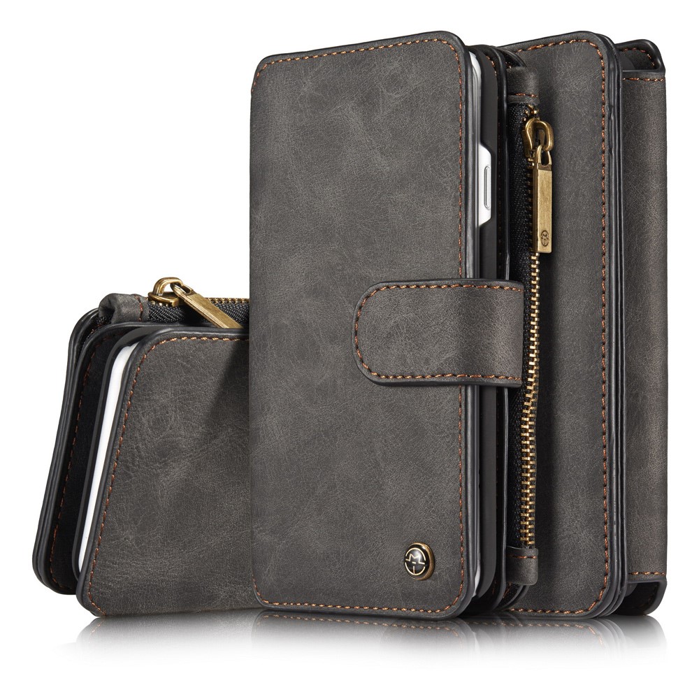 iPhone SE (2022/2020) / 8 / 7 3in1 Leder Tasche   Magnet Hardcase und Karten Etui (Vertikal Ausklappbar) - Schwarz