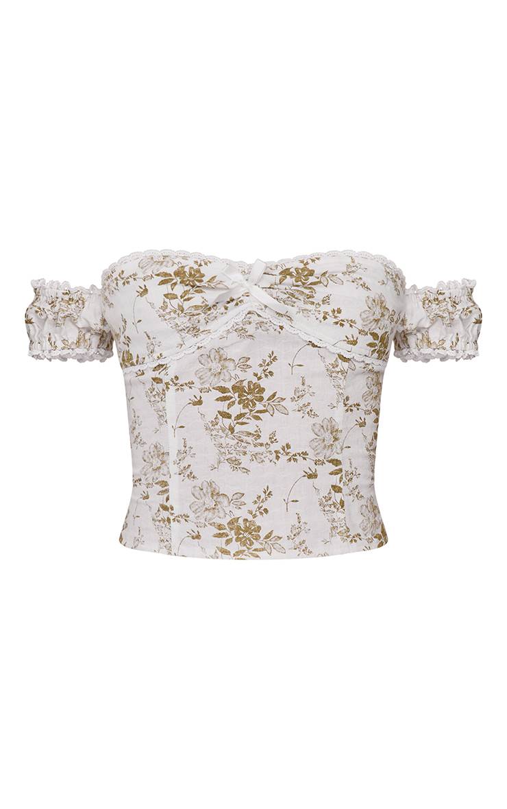 Blanc Ensemble Haut Court Bardot À Détail Bustier Et Imprimé Fleuri