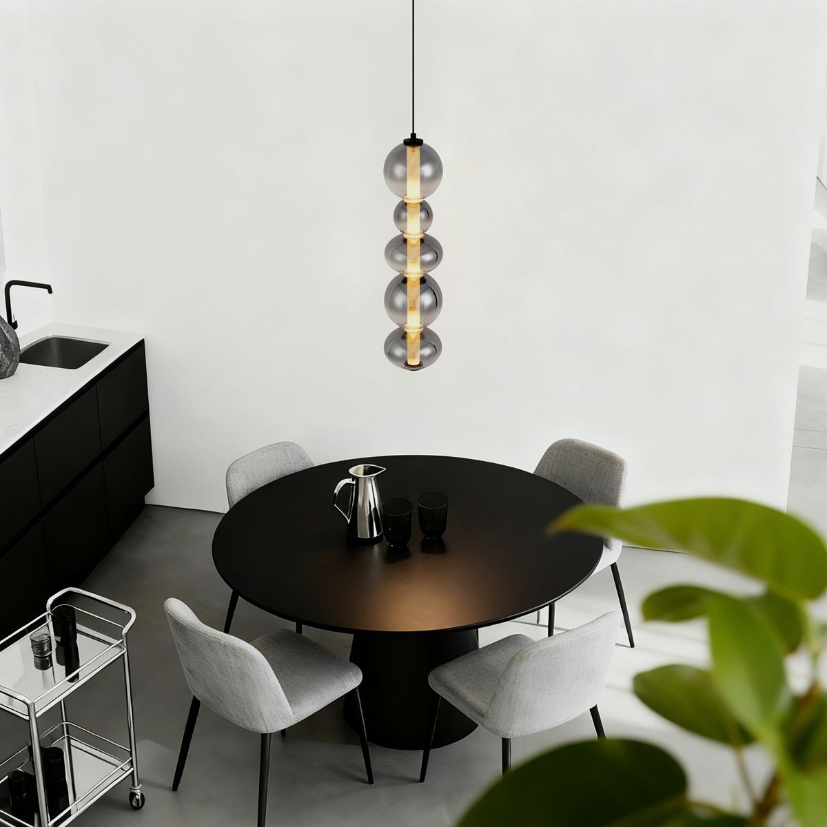 Art Deco hanglamp zwart met smoke en helder glas 5-lichts incl. LED - Lizzy