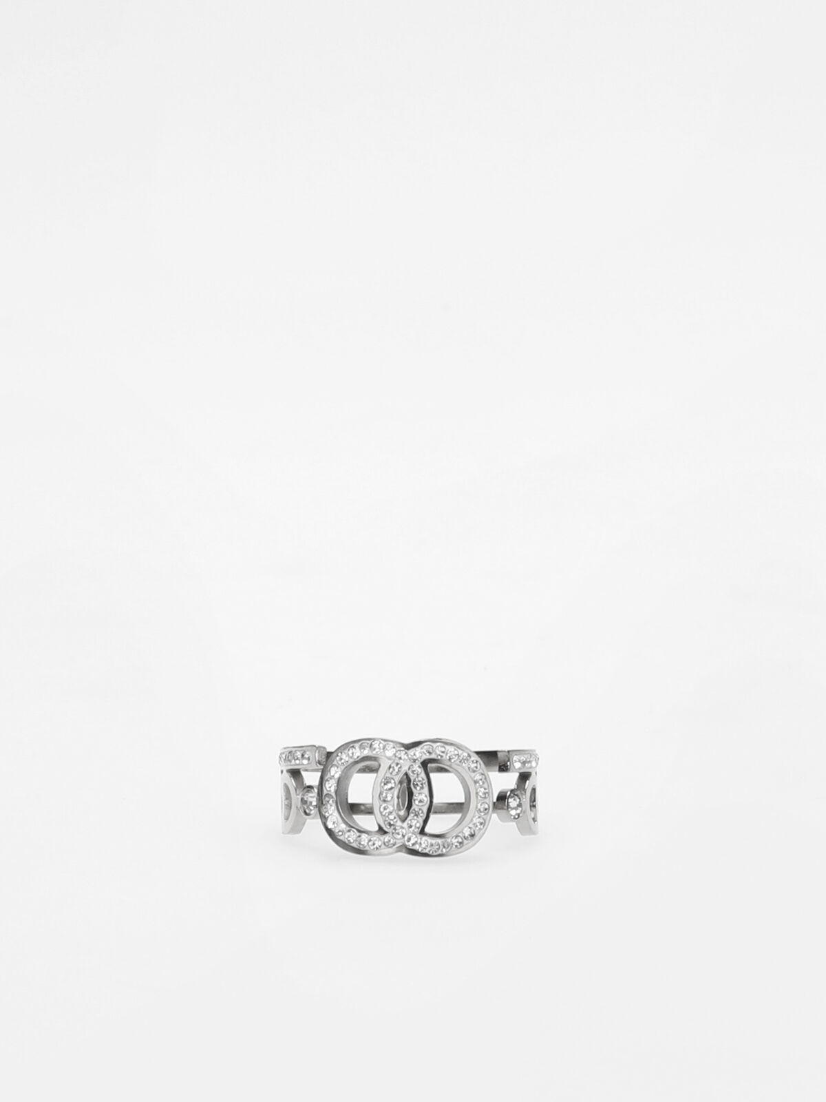 Bague ouverte avec cercles en strass- Argenté