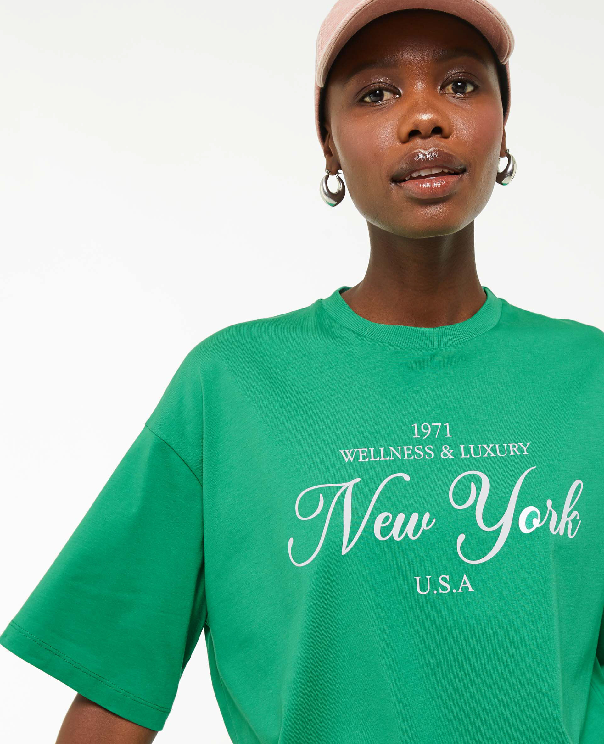 T-shirt oversize avec print - Vert olive