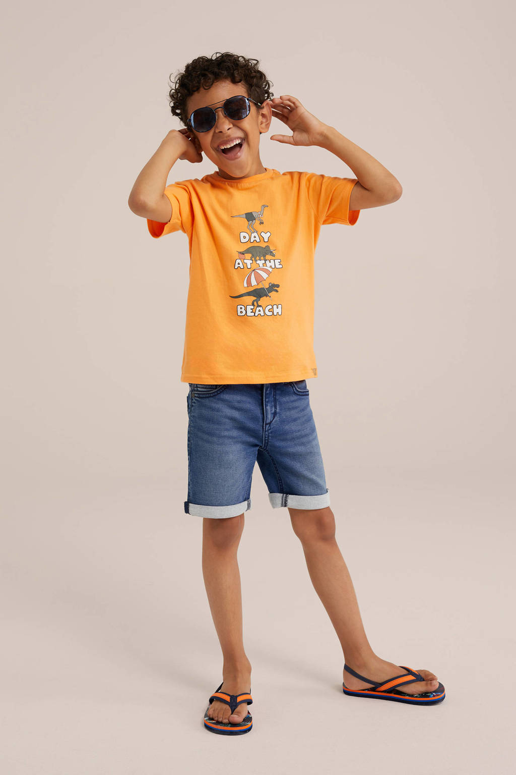 WE Fashion T-shirt met printopdruk abrikoos