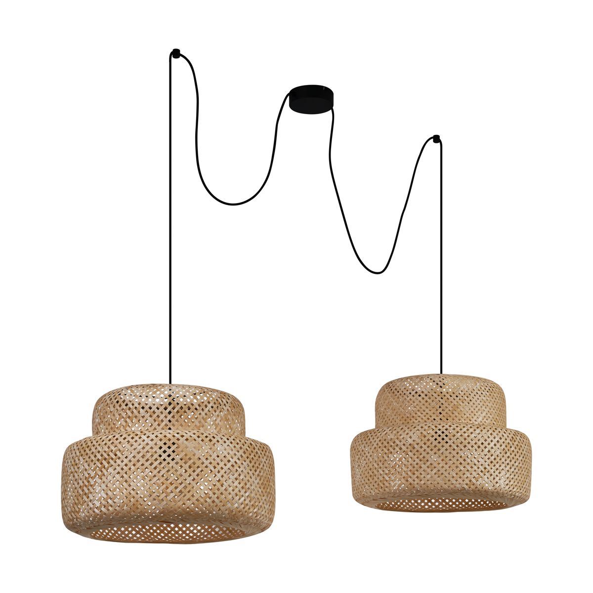 Japandi hanglamp zwart met bamboe 2-lichts - Kea