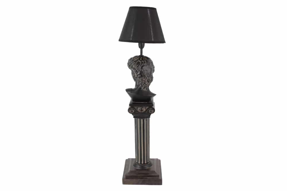 Handgefertigte Tischlampe DAVID 70cm schwarz mit Büste Stoffschirm