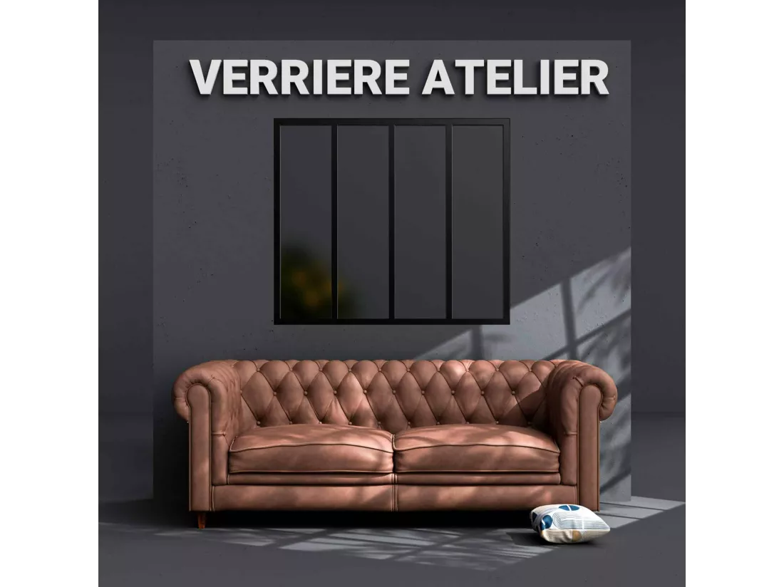 Verrière 4 Carreaux - En Kit - Noir Sablé - Verre Dépoli