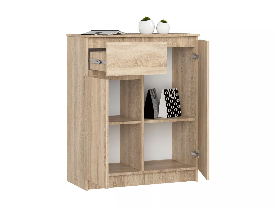 Commode AKORD K80 Chêne Sonoma 80 cm 2 portes 1 tiroir façade Chêne Sonoma 4 étagères 80x40x99 cm