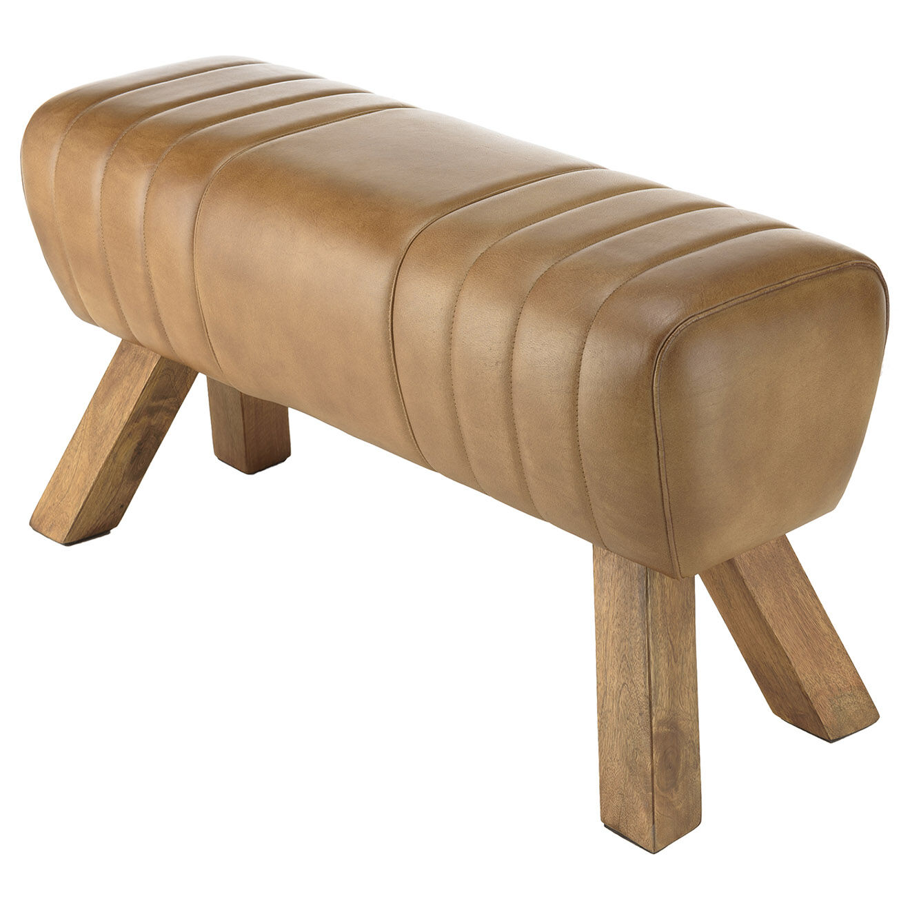 Macabane Banc matelassé en Cuir pieds inclinés en Manguier marron - 89x32x48 cm