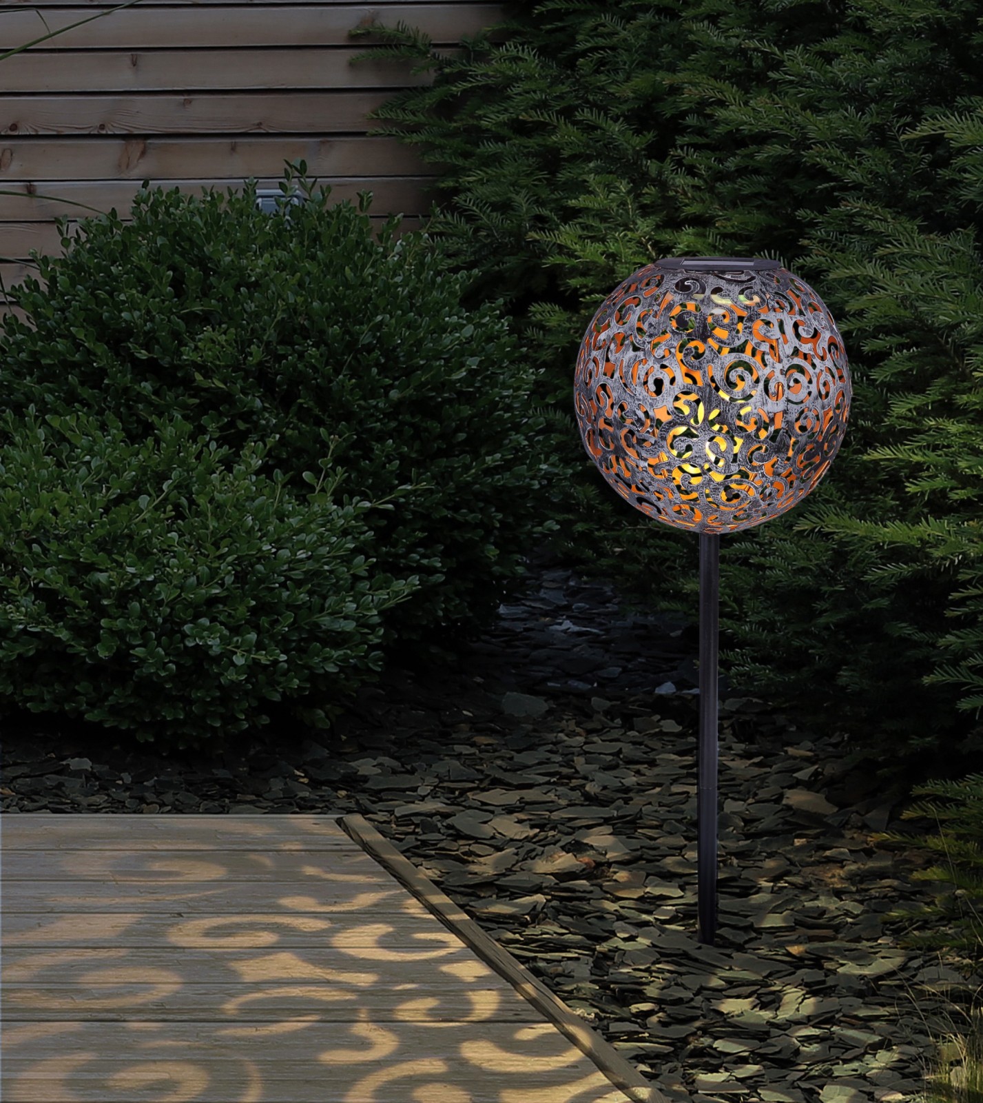 LED-Solarleuchte - silber-grau antik - 54 cm hoch