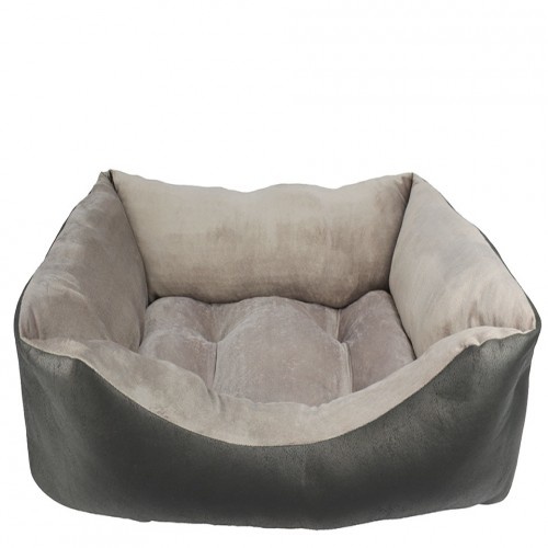 Cama para animais de estimação estofada e em lã coral, cinza.