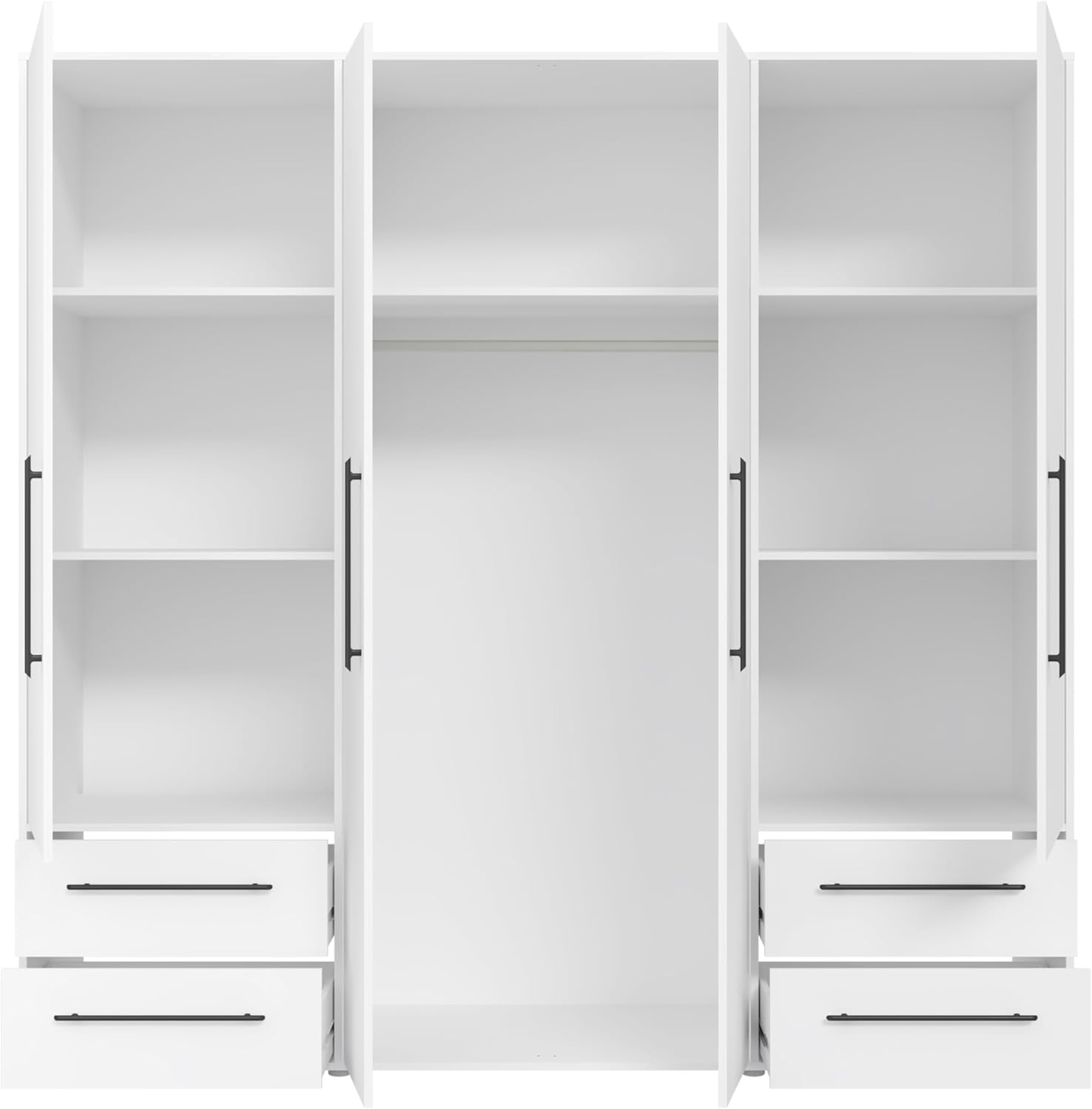 FORTE Jupiter Schrank 200 210, weißer Kleiderschrank, Drehtürenschrank, 3-türig, mit 2 Schubladen und Einlegeböden, Weiß, 206 cm breit x 59 cm tief x 200 cm hoch