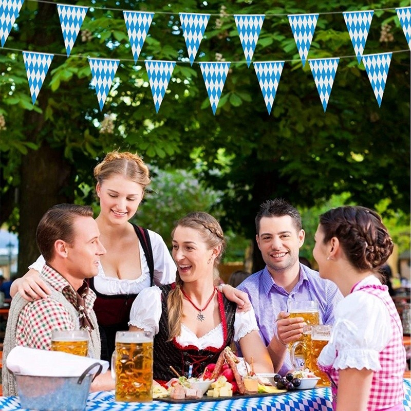 (10m) Oktoberfest Fahnen Girlande Party Dekoration - Blau / Weiss