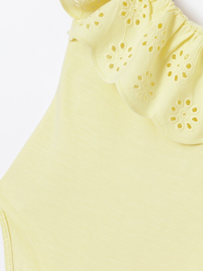 Body com babados e bordado suíço - Amarelo Claro