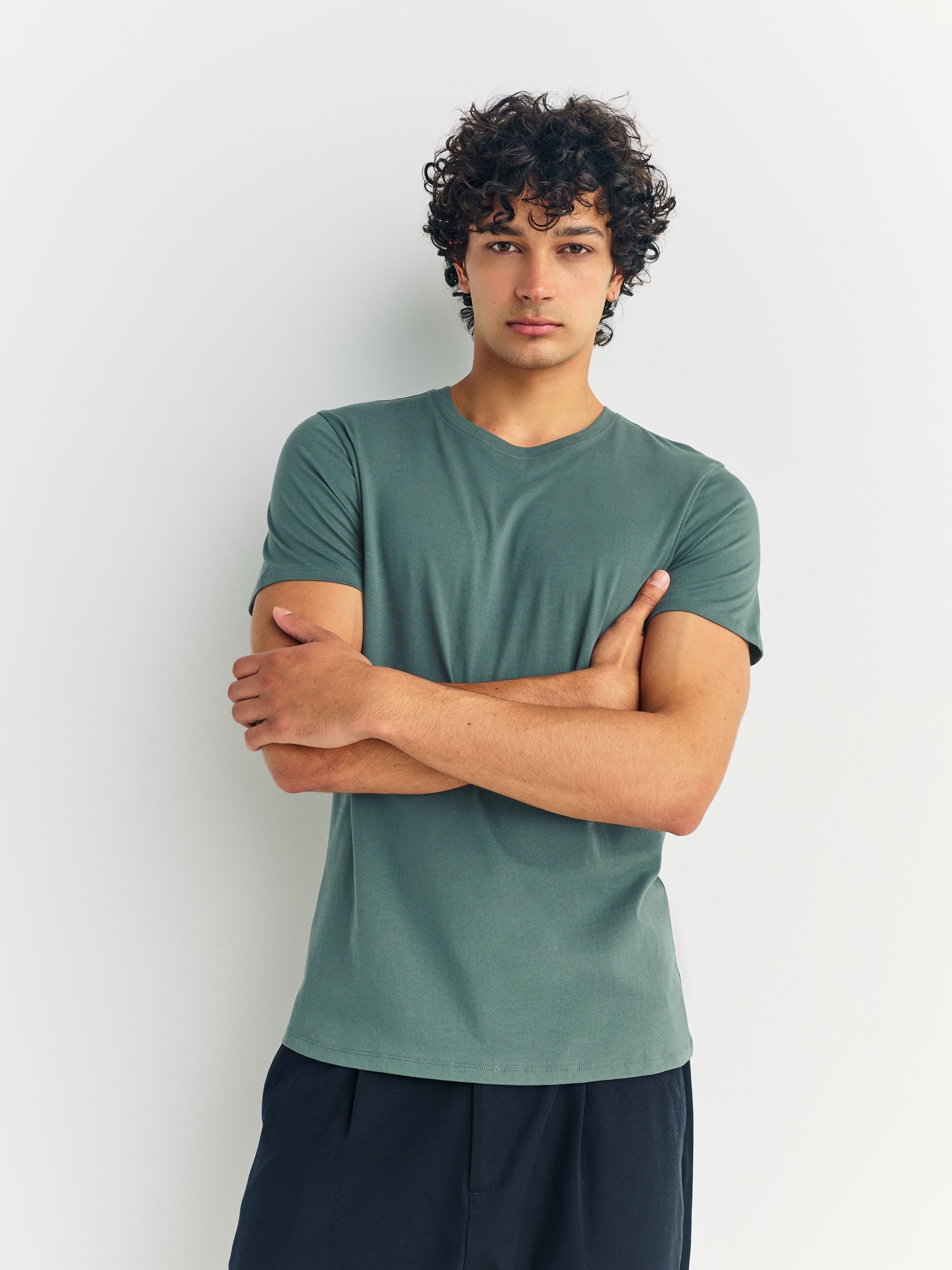 Blauw - Slim Fit - Set van 5 100% katoenen T-shirts met laagjes