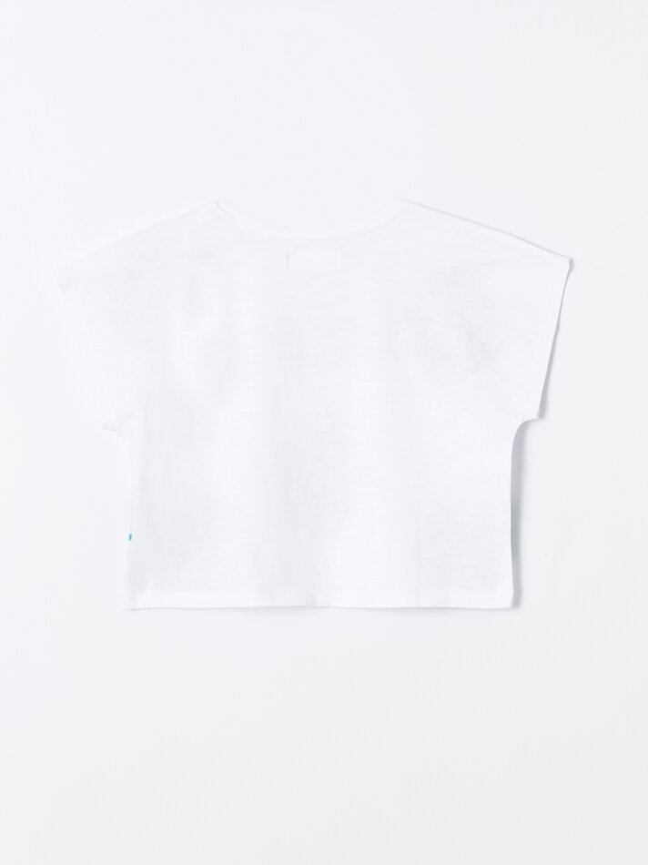 Camiseta cropped estampada - Branca