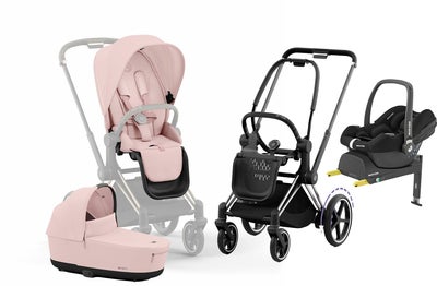 Cybex e-Priam Duovogn inkl. Maxi-Cosi CabrioFix & Base, Peach Pink/Chrome Black