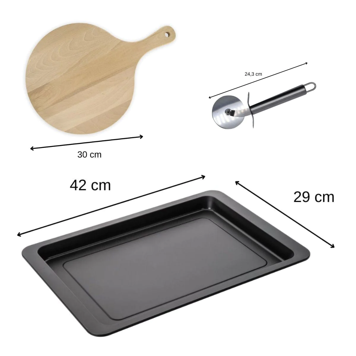 Ensemble pour pizza avec une plaque de cuisson four, 2 planches à pizz