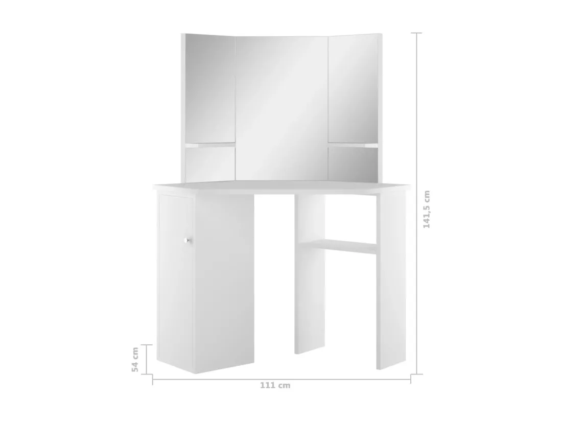 Coiffeuse d'angle Table de maquillage cosmétique Blanc