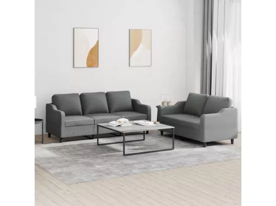 Ensemble de canapés 2 pcs avec coussins Gris foncé Tissu