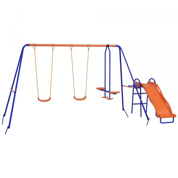 Outsunny Conjunto de Baloiços 4 em 1 com 2 Baloiços 1 Baloiço Planador e 1 Escorrega Multicor 367x192x180 cm