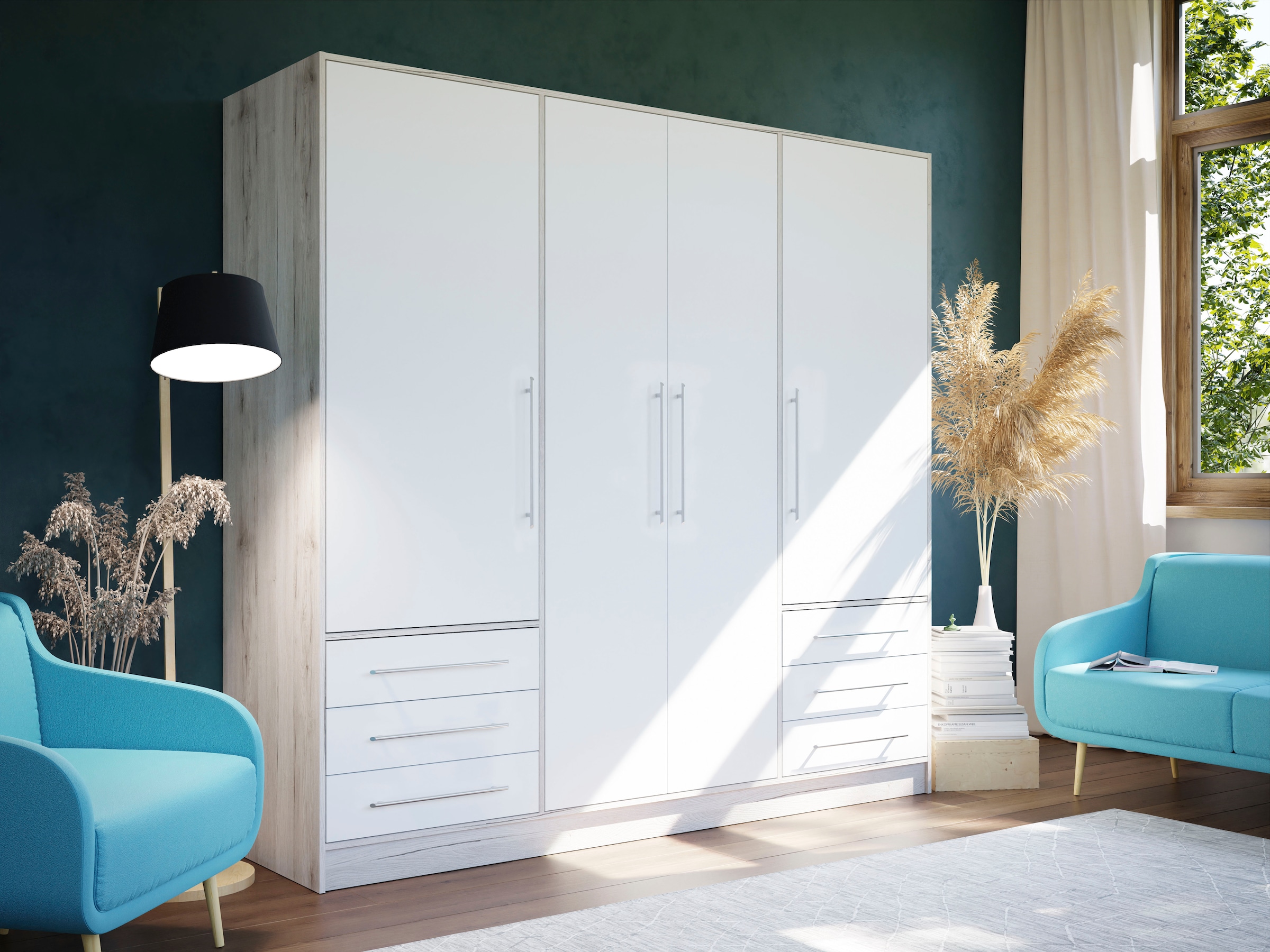 FORTE Kleiderschrank »Jupiter, Made in Europe, mit Schubladen« Masse (T/H): 60/200 cm,  Stauraum, 2 Breiten, 4 Farben, Schubladen, variable Einlegeböden