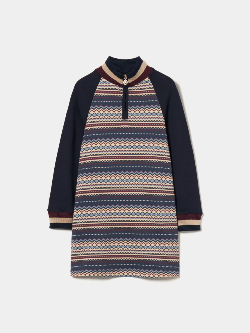 Vestido malha manga comprida com padrão