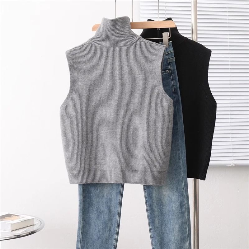Keiko Girl - Geribbeld vest met opstaande kraag en rits
