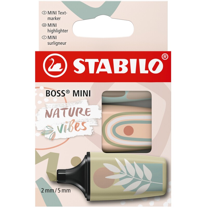 Stabilo Boss Leuchtstifte Mini Naturevibes, 3 Stück, beige/erdgrün/schlammgrün