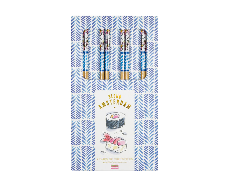 Chopsticks set van 4 Blond Sushi Blue stripes