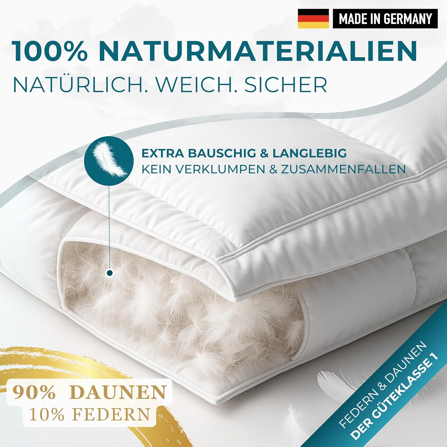 Daunendecke 155x220 Deluxe - Made in Germany | Traumhaft flauschig - 90% Daunen 10% Federn | Bettdecke 155x220 - Allergiker geeignet | Daunenbettdecke | Sommerdecke | Federbettdecke | Oeko-Tex