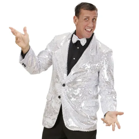 Widmann 74113 Showtime Jacke, Kostüm, silberne Paillettenjacke, Größe L