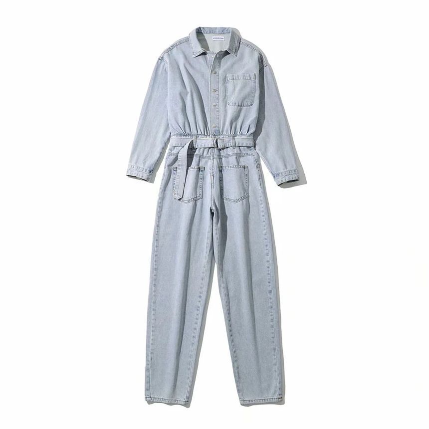 Reknovine - Denim jumpsuit met lange mouwen en riem