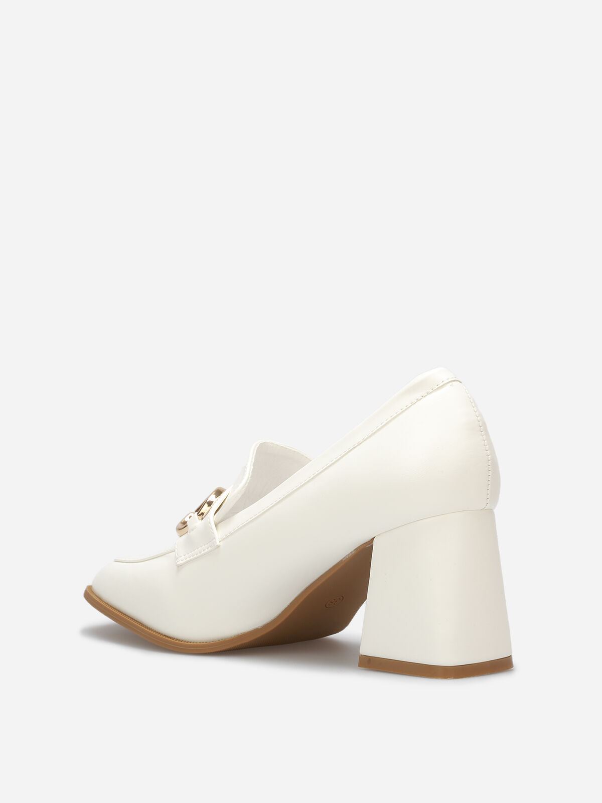 Mocassins à talon avec bout carré et mors doré- Blanc