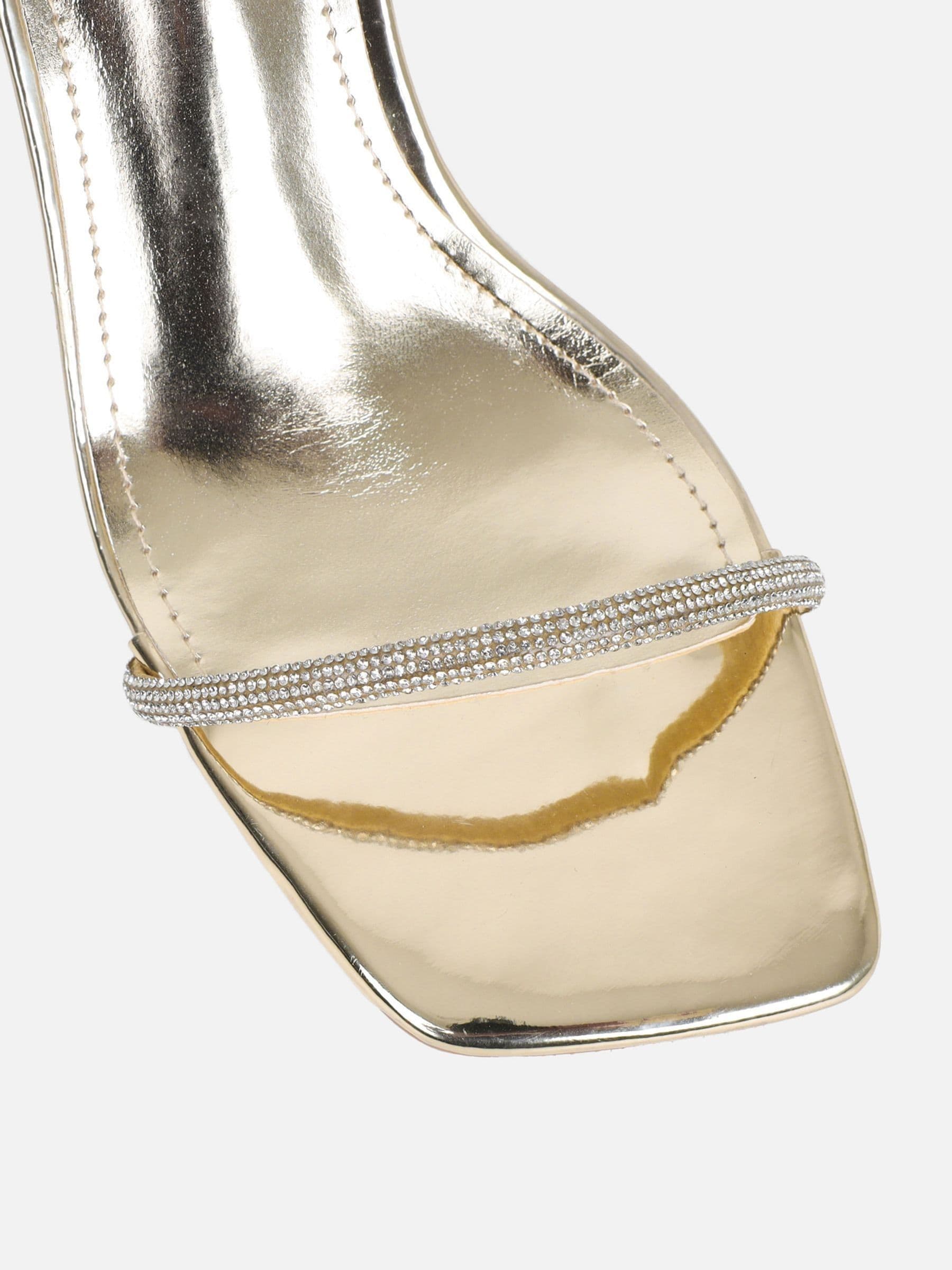 Goud - Simmi London Ciel Diamante Low Block Heeled Sandals