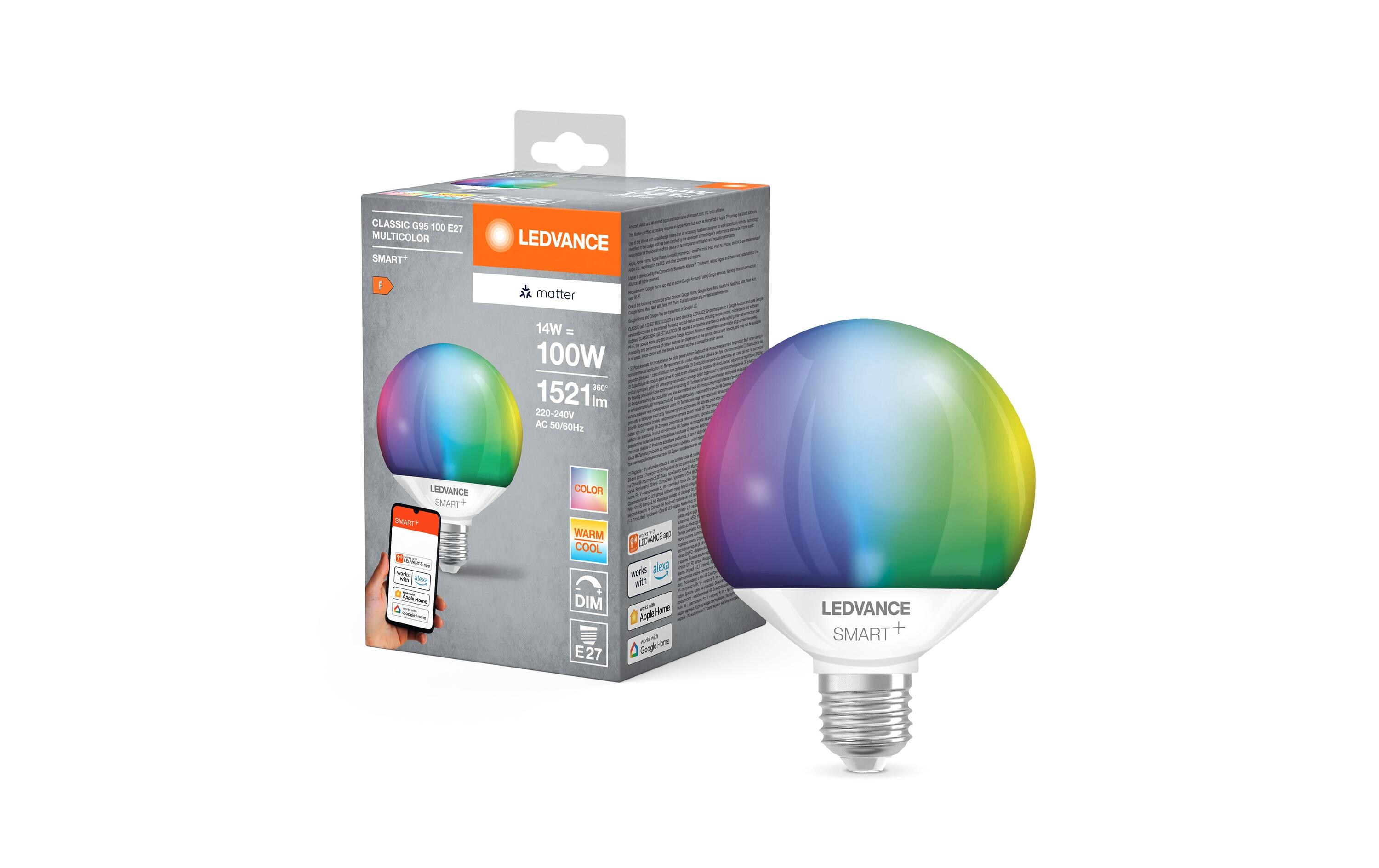 SMART+ Matter Globe Multicolor 14W 827-865 E27Klassische Globe Lampen mit Matter technologie