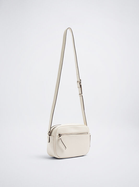 Bolsa de ombro com vários bolsos - Branco-creme