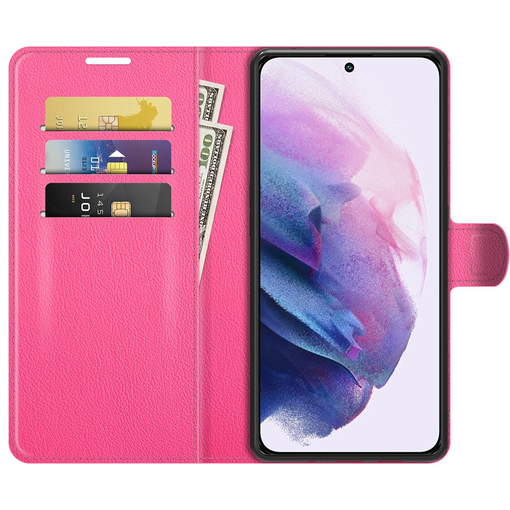 Samsung Galaxy S22 5G Leder Tasche Flip Cover Litchi Look - Pink
