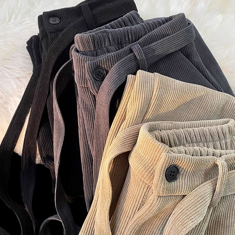 emeisa - Elastische taille, fleecegevoerde corduroy broek met wijde pijpen