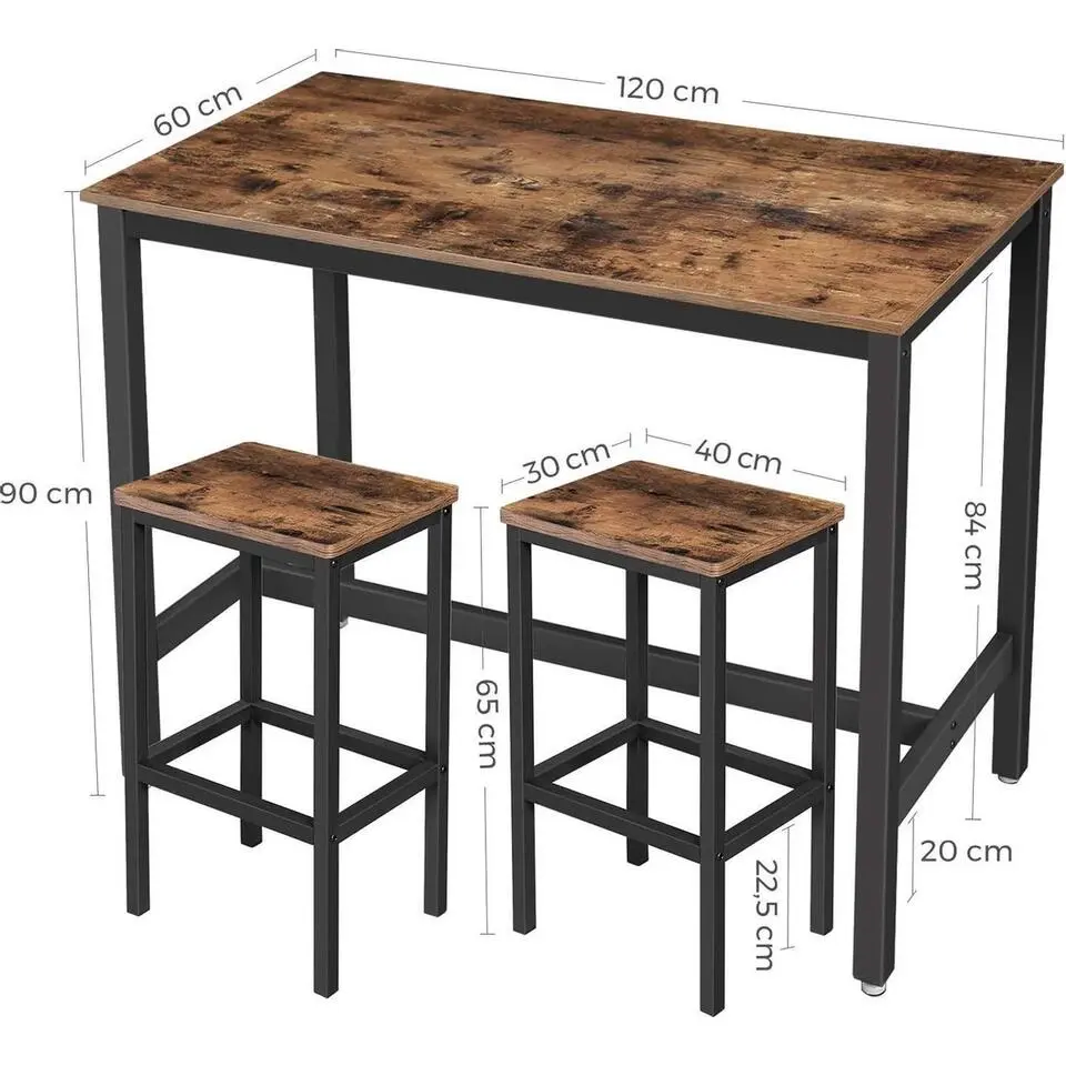 Parya - Vasagle - Bartafel Set - 120x60x90 - Donkerbruin