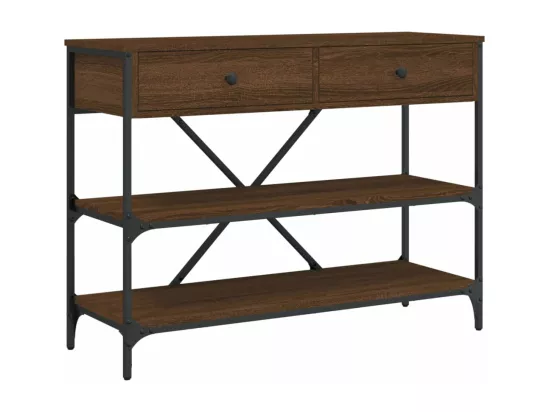 Table console avec tiroirs et étagères chêne marron