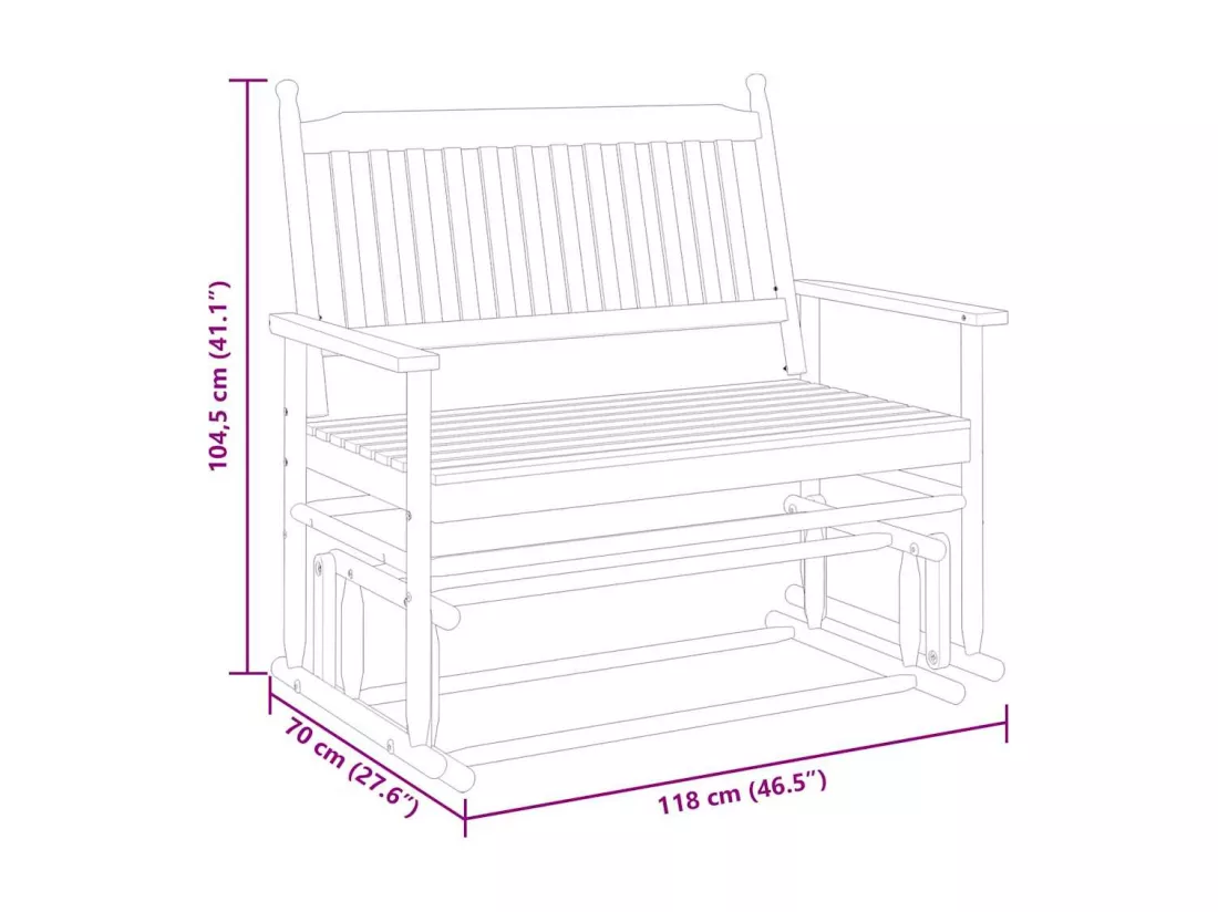 Banc balancelle blanc 118x70x104,5 cm bois massif de peuplier